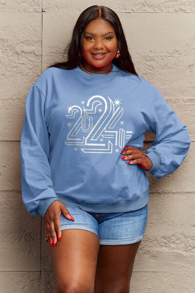 swvws Simply Love Full Size 2024 Round Neck Dropped Shoulder Sweatshirt