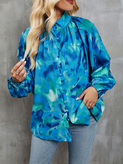 swvws Printed Mock Neck Balloon Sleeve Shirt