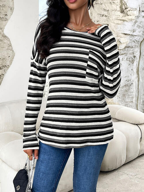 swvws Striped Drop Shoulder Long Sleeve T-Shirt