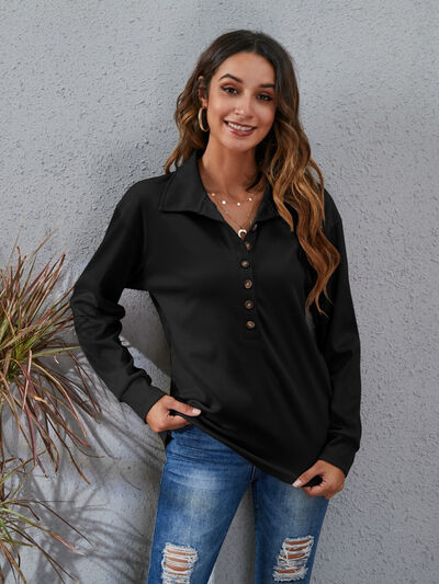 swvws Half Button Dropped Shoulder Blouse