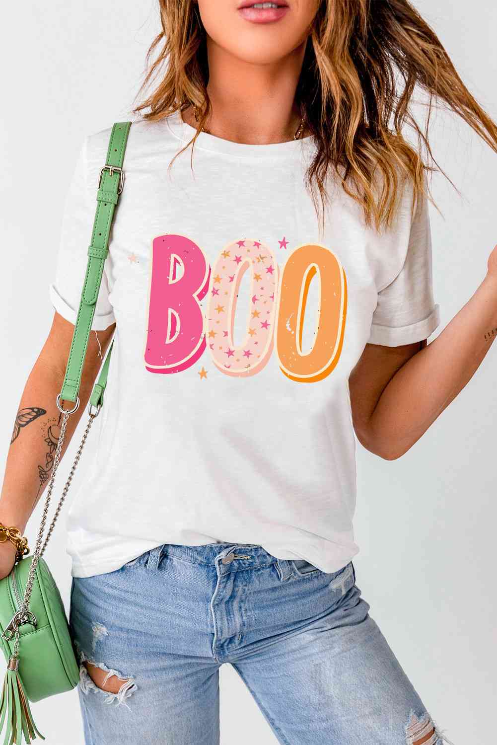 swvws Round Neck Short Sleeve BOO Graphic T-Shirt