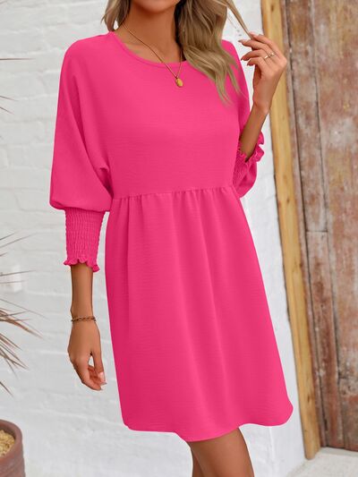 swvws Round Neck Lantern Sleeve Mini Dress