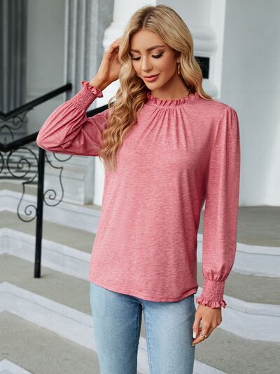 swvws Frill Mock Neck Long Sleeve Blouse