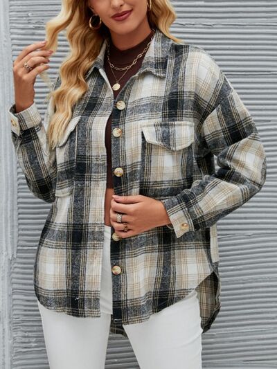 swvws Plaid Button Up Dropped Shoulder Outerwear