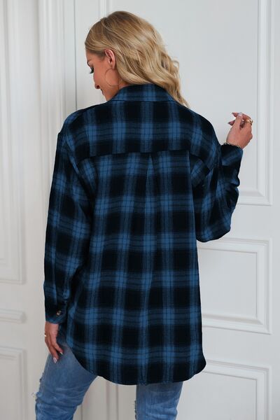 swvws Plaid Button Up Dropped Shoulder Outerwear