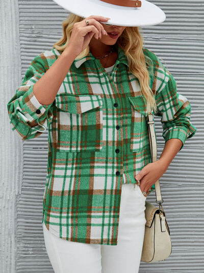 swvws Plaid Pocketed Button Up Dropped Shoulder Jacket