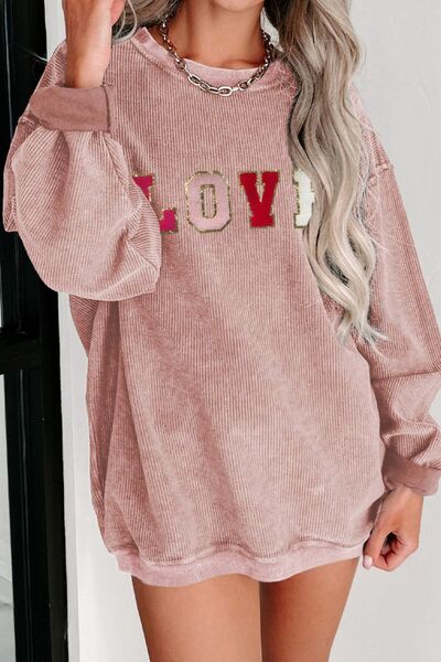 swvws LOVE Round Neck Dropped Shoulder Sweatshirt