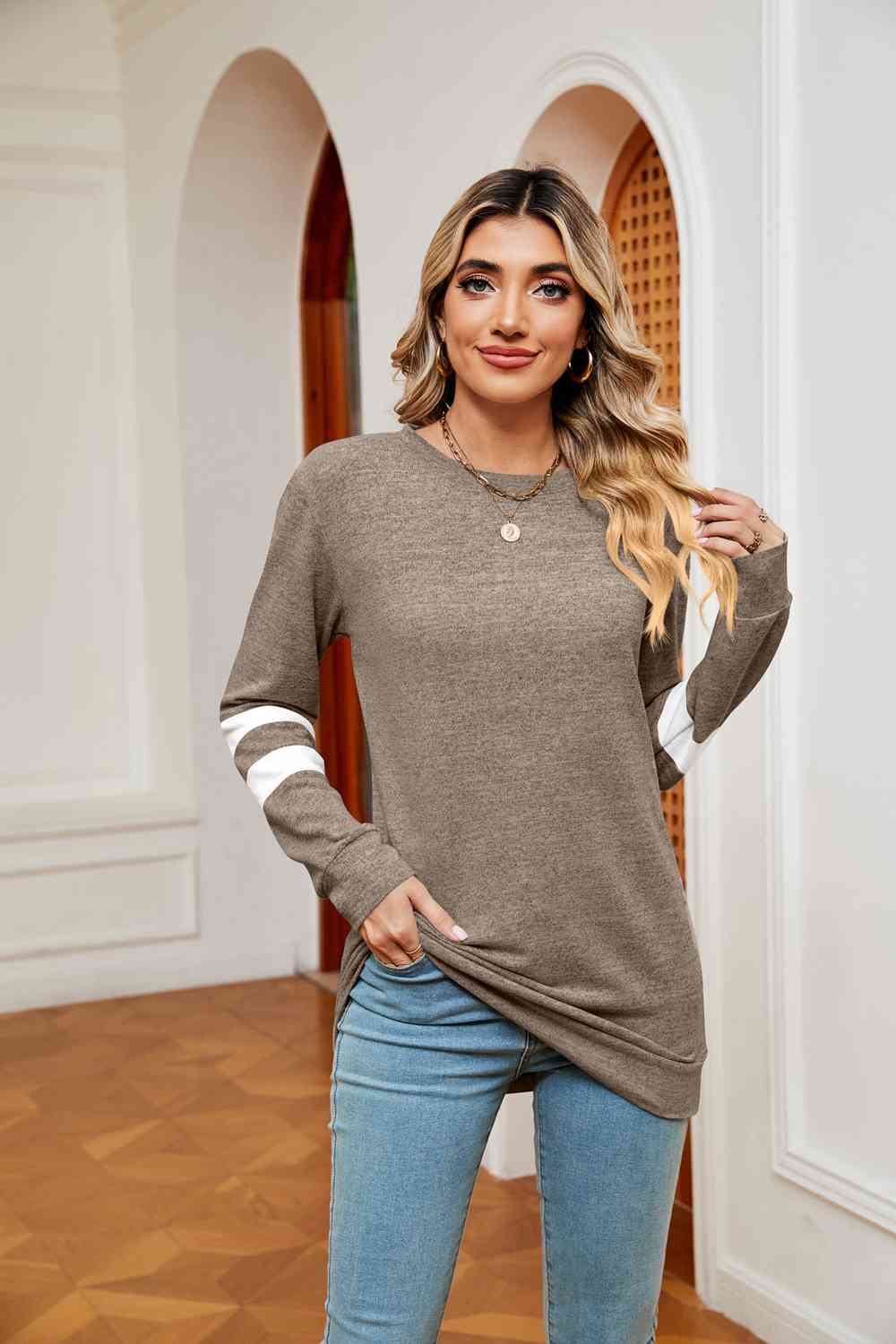 swvws Round Neck Long Sleeve Top