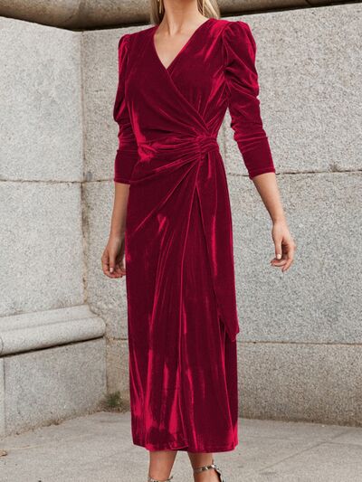 swvws Surplice Puff Sleeve Midi Dress