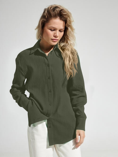 swvws Textured Button Up Long Sleeve Shirt