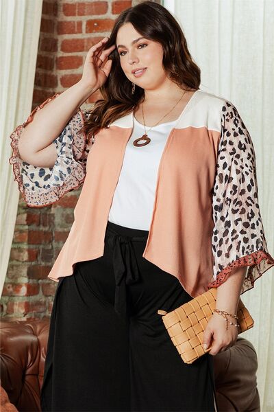 swvws Plus Size Waffle-Knit Frill Leopard Cover Up