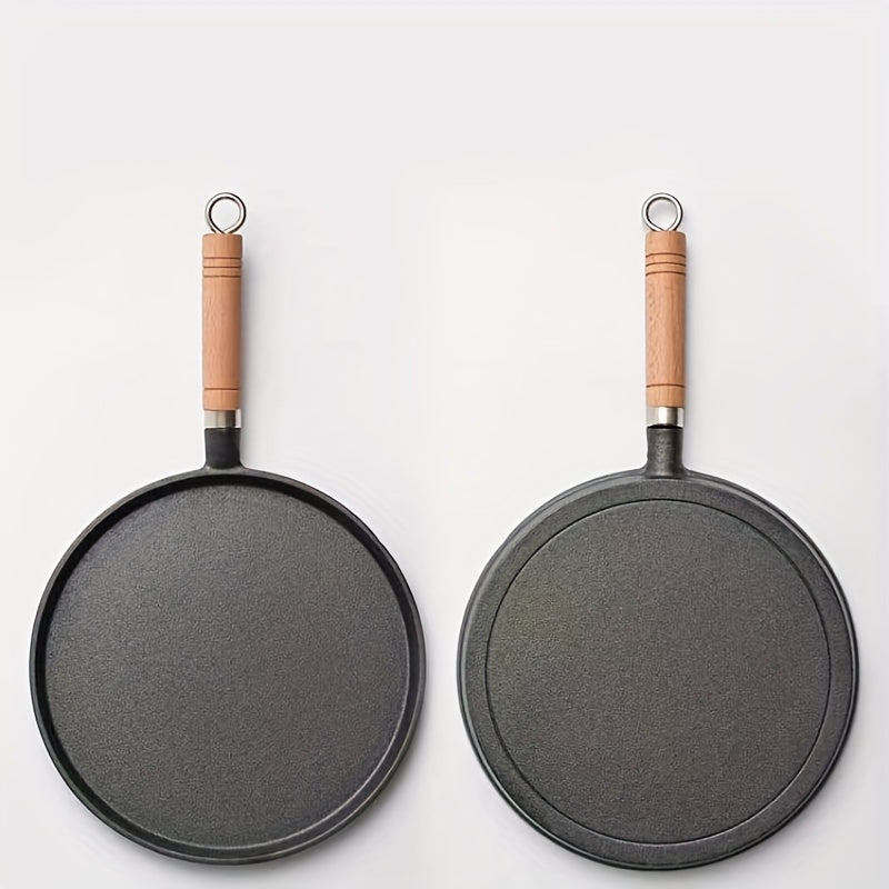 1pc 10.24inch Cast Iron Frying Pan With Wodden Handle Nonstick Omelet Pan Kitchen Cooking Skillet Pancake Crepe Maker Flat Pan Griddle Breakfast Omelet Baking Pans