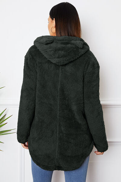 swvws Fuzzy Button Up Hooded Outerwear