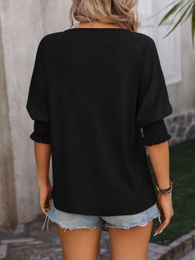 swvws Heathered Notched Lantern Sleeve Blouse