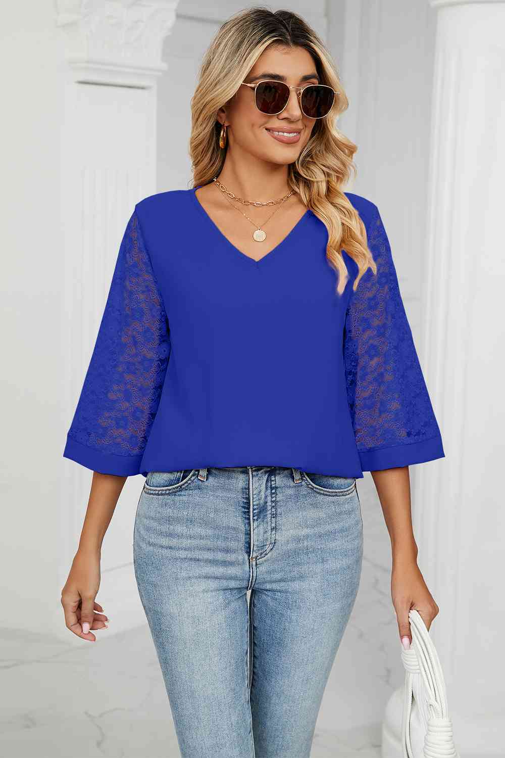 swvws V-Neck Three-Quarter Sleeve Top