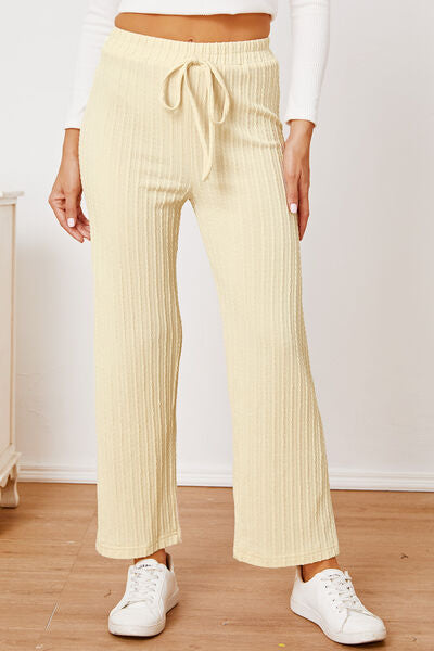 swvws Textured Elastic Waist Straight Pants