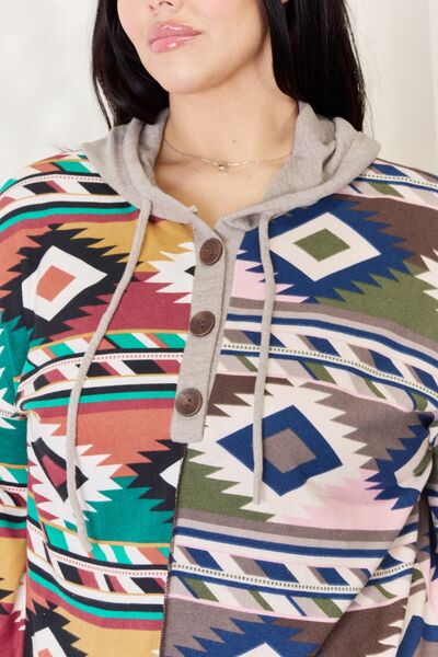 swvws Celeste Full Size Geometric Exposed Seam Drawstring Hoodie