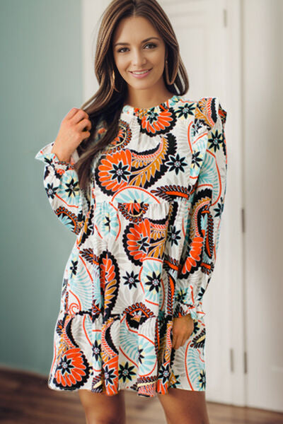 swvws Ruffled Printed Flounce Sleeve Mini Dress