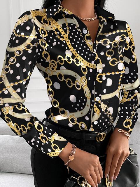 swvws Printed Collared Neck Long Sleeve Shirt