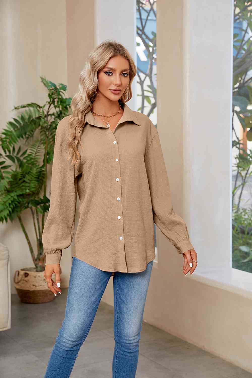 swvws Collared Neck Buttoned Long Sleeve Shirt