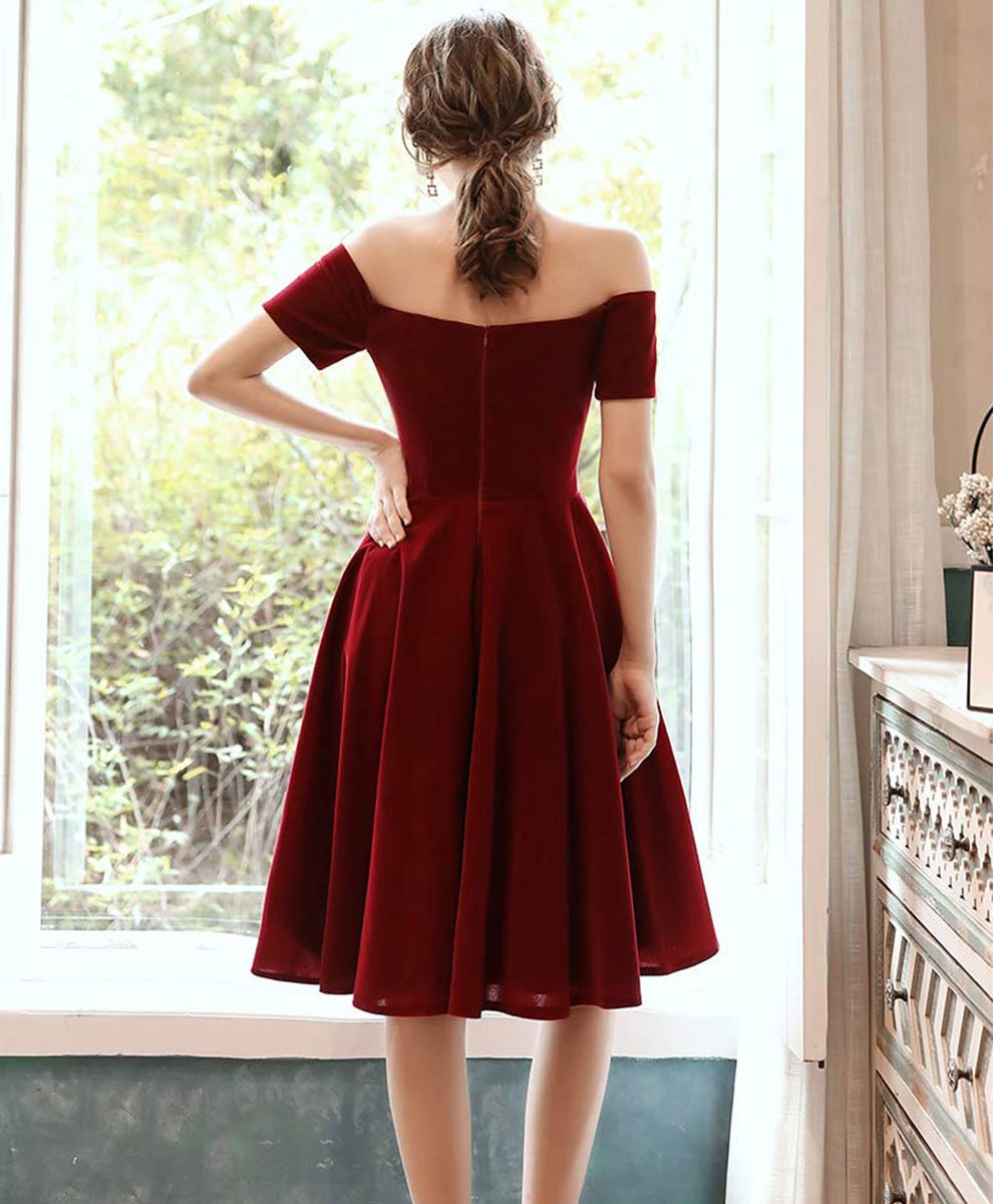 Tmallworld Dark Red Velvet Party Dress Short Homecoming Dress, Wine Red Formal Dress