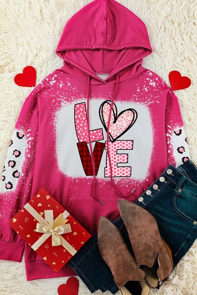 swvws LOVE Heart Drawstring Dropped Shoulder Hoodie