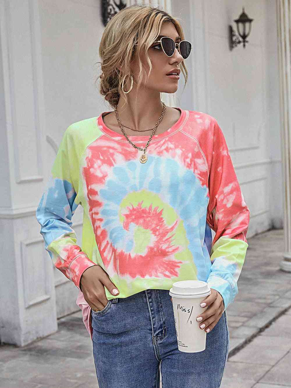 swvws Printed Round Neck Raglan Sleeve Tee