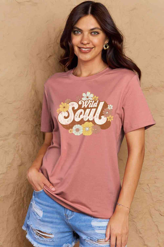 swvws Simply Love Full Size WILD SOUL Graphic Cotton T-Shirt