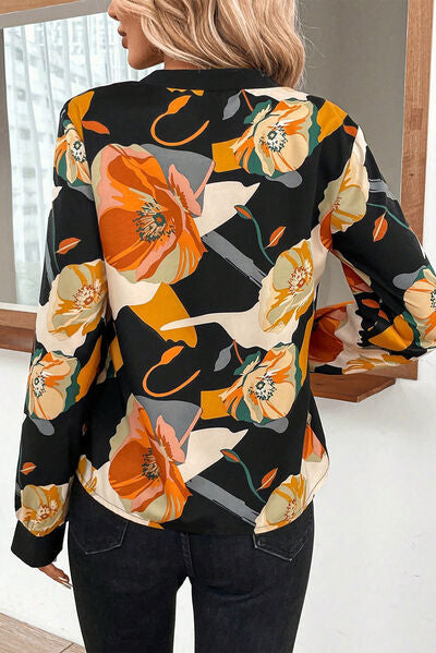 swvws Floral Notched Long Sleeve Blouse