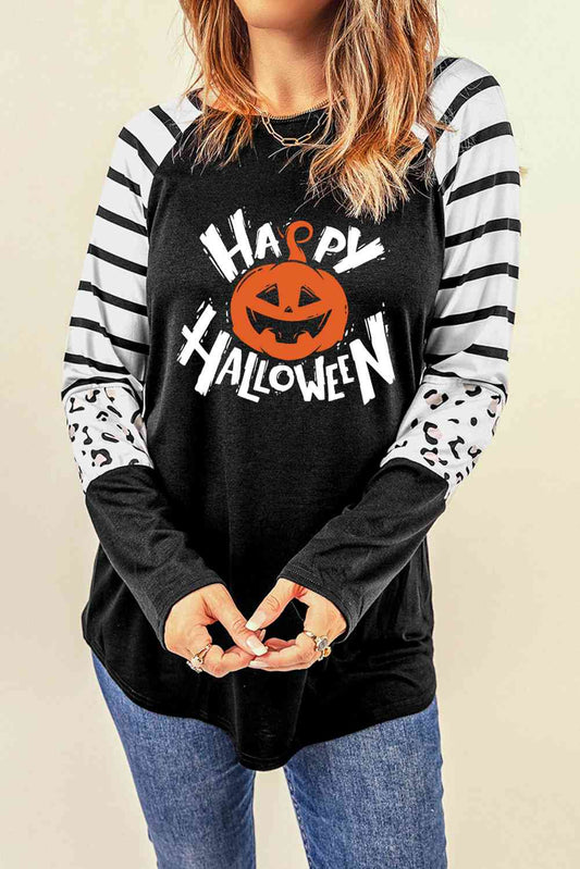 swvws HAPPY HALLOWEEN Graphic Long Sleeve T-Shirt