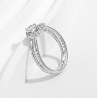 swvws 2 Piece Heart Shape Zircon 925 Sterling Silver Ring