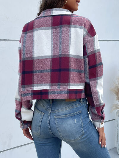 swvws Plaid Button Up Drop Shoulder Cropped Jacket