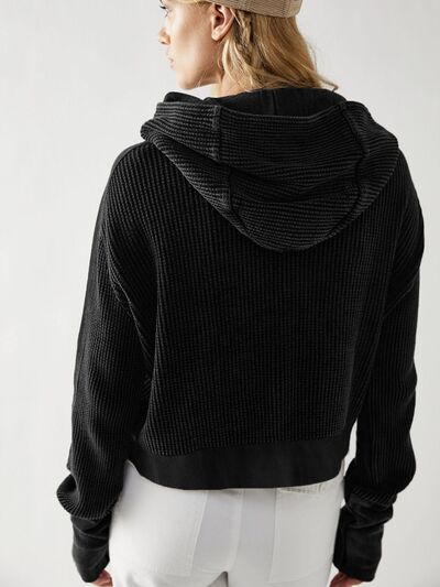 swvws Waffle-Knit Dropped Shoulder Hooded Jacket