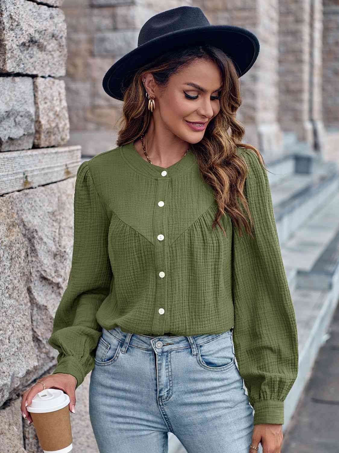 swvws Round Neck Puff Sleeve Shirt