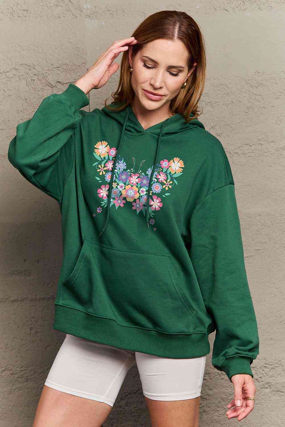 swvws Simply Love Simply Love Full Size Floral Butterfly Graphic Hoodie