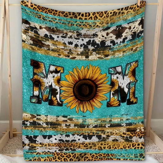 1pc Cozy Sunflower Cow Print Flannel Blanket - Soft, Plush, and Warm Throw for Travel, Sofa, Bed, Office, and Home Decor - Perfect Birthday and Holiday Gift for Mom, Available All Year Round