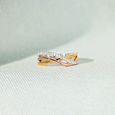 swvws Crisscross Gold-Plated 925 Sterling Silver Ring