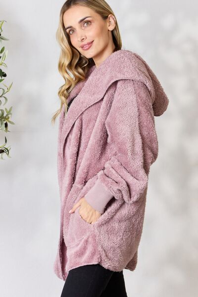 swvws H&T Faux Fur Open Front Hooded Jacket