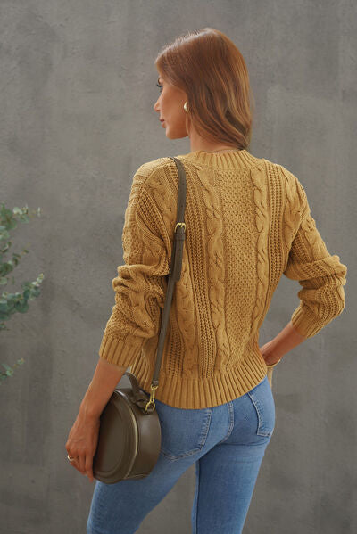 swvws Cable-Knit Button Up Dropped Shoulder Cardigan