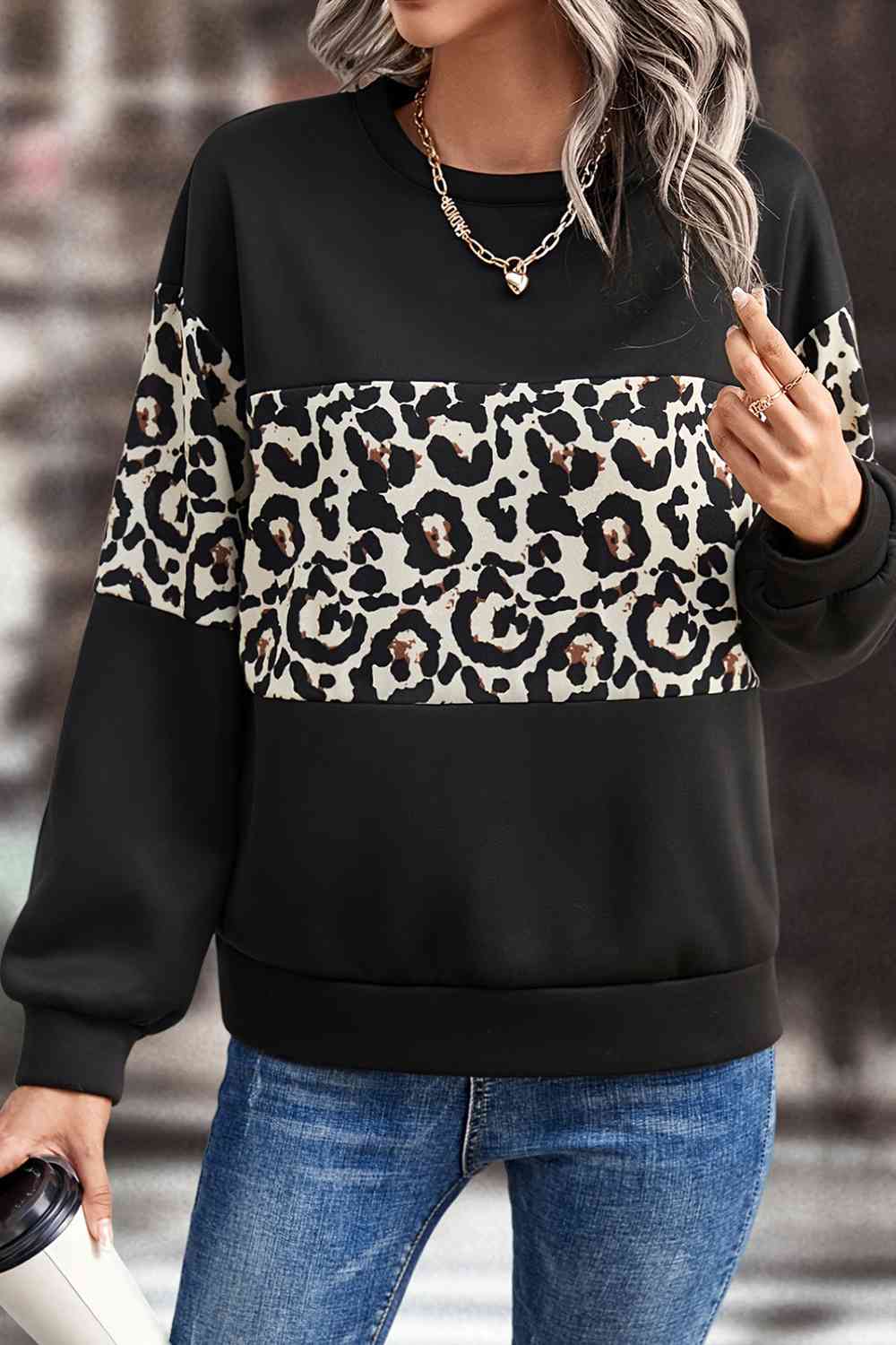 swvws Leopard Dropped Shoulder Sweatshirt