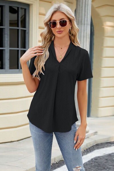 swvws Eyelet Short Sleeve Blouse