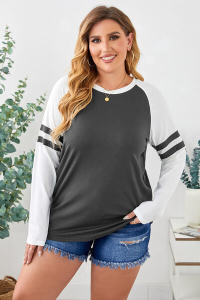 swvws Plus Size Striped Raglan Sleeve T-Shirt