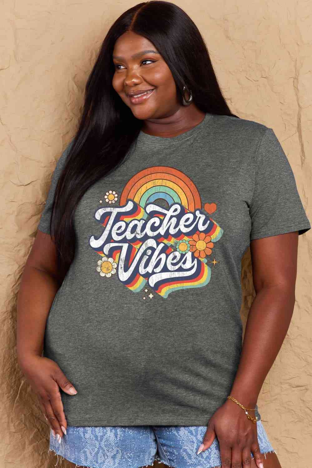 swvws Simply Love Full Size TEACHER VIBES Graphic Cotton T-Shirt