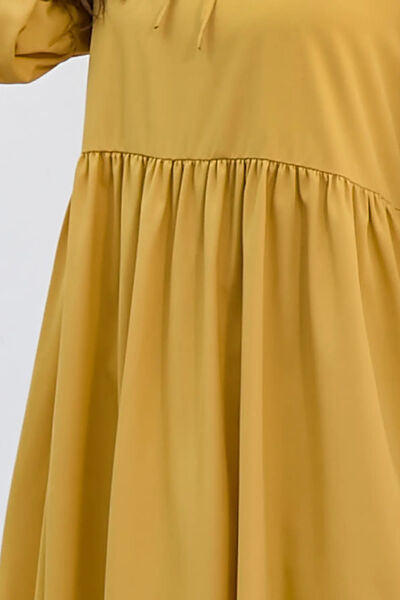 swvws Ruched Tie Neck Balloon Sleeve Midi Dress