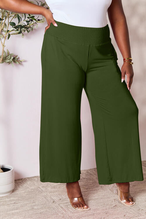 swvws Double Take Full Size Smocked Wide Waistband Wide Leg Pants