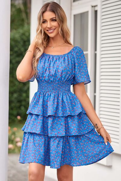 swvws Floral Smocked Short Sleeve Layered Dress