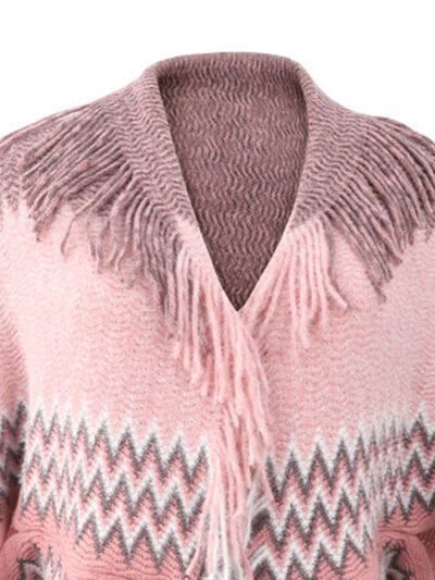 swvws Geometric Fringe Open Front Cardigan