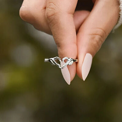 swvws Hand Heart Shape 925 Sterling Silver Open Ring