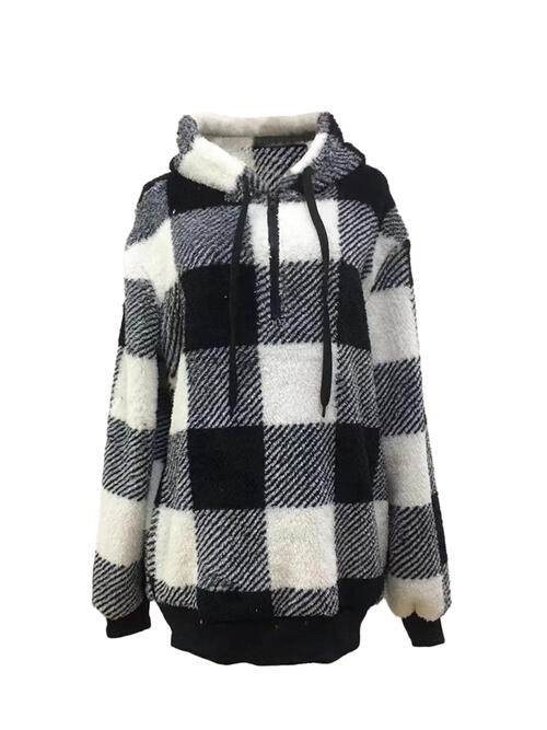 swvws Plaid Half Zip Drawstring Hoodie