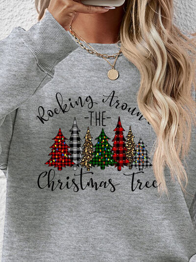 swvws Christmas Tree Graphic Round Neck Sweatshirt